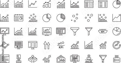 Minimalist line for business finance management and productivity tools set in black and white line minimalist