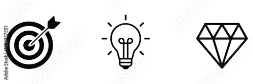 Mission vision values business strategy core principles icons, corporate leadership and goal planning concept, business ethics growth direction and strategic development vector