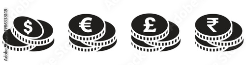 Money icon coin stack icon money symbol business pay, financial profit savings investment and cash flow concept, banking and currency wealth growth vector
