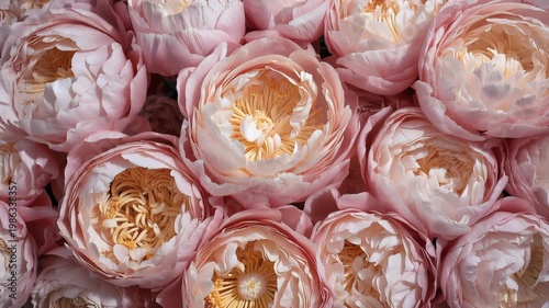 芍薬の大輪が渦を描く絹のような花びらの海を構成