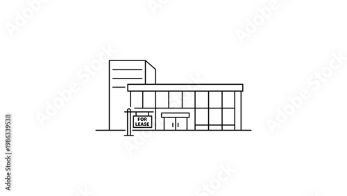 Minimalist black line vector icon illustration of a commercial property or office building with a 