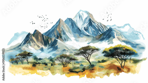 Mount Kenya. Mount Kenya hand drawn watercolor illustration on white background