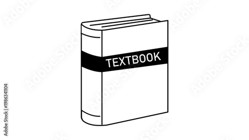 Textbook vector icon, minimalist black line illustration of a thick hardcover book with 'TEXTBOOK' label on a white background, clean scalable outline for education and academic design projects.