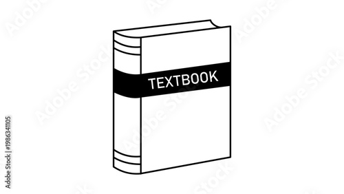 Minimalist black line vector icon of a thick hardcover textbook on a white background. This clean outline illustration represents education, learning, and academic study for students and school.