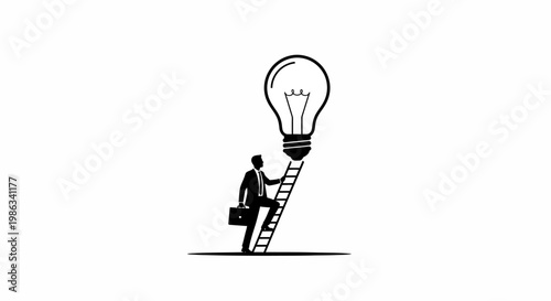 Businessman climbing ladder to light bulb.
