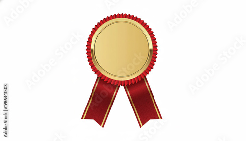 Medal rosette icon with gold center, red ribbon, and starburst badge for awards and celebration featuring victory, trophy, honor with accomplishment