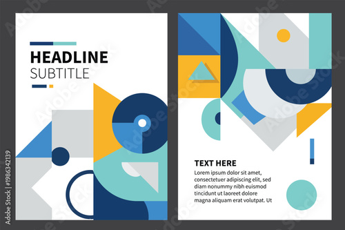 Abstract geometric corporate identity template with modern flat shapes and colors.