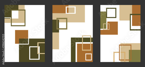 Abstract geometric square and rectangle backgrounds modern trendy vector illustrations in earthy colors.