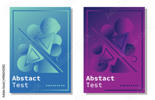 Modern gradient abstract posters with geometric shapes and sphere elements in blue and purple vibrant color schemes.
