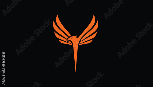 Eagle head icon with orange glowing wings and sharp beak on a dark background for logo and branding featuring bird mascot, talons, predator with