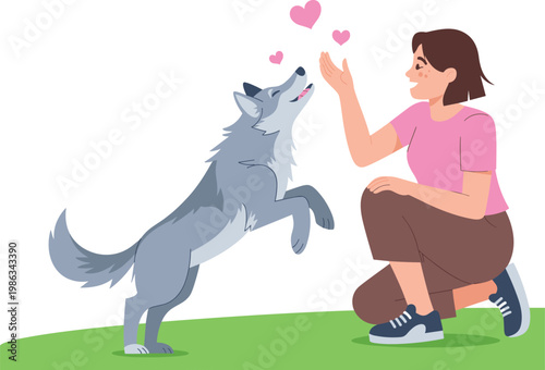 Heartwarming moment of human dog bond, affectionate pet interaction, playful companionship outdoors, love connection, friendship, loyalty, happiness, emotional support