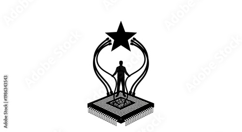A man standing on a square base with a star above.