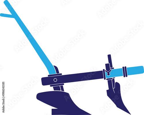 Illustration of a blue and dark blue plow for agriculture.