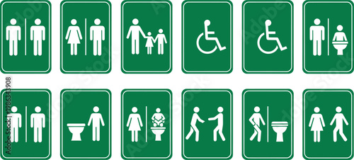 Accessibility icon set public restroom facility signage for inclusive spaces