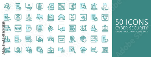Cyber Security dual tone icons pack. contain authentication, secure database, cloud, analysis, recovery, ransomware, malware, network security and more. Vector for UI, UX kit, web and app development.