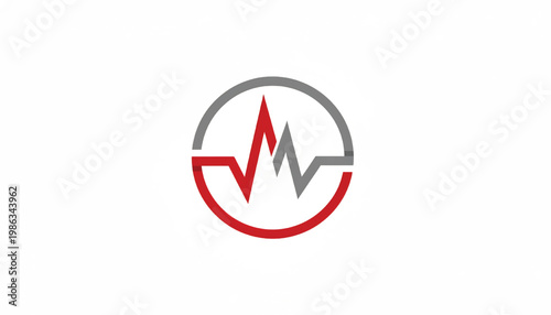 Heart pulse ECG icon with red and gray waveform inside a circular health symbol featuring electrocardiogram, medical, cardio with cardiology and