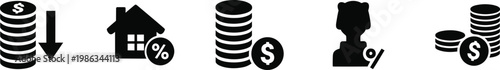 Financial icon set money home growth and recession vector graphics