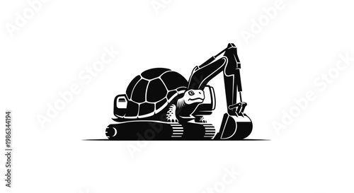 Turtle on an excavator machine.