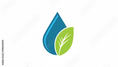 Water droplet and green leaf logo icon with eco friendly design for sustainability and nature branding