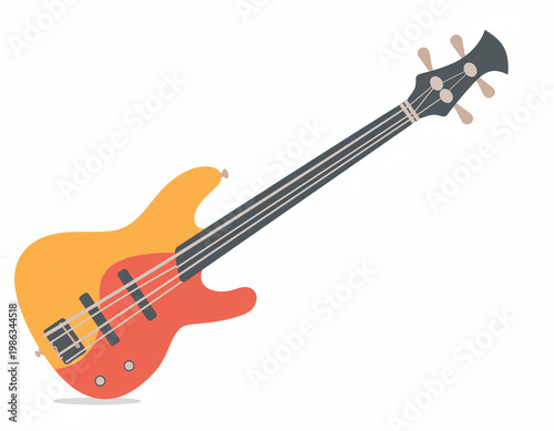 A bright orange and red electric bass guitar with a white background, perfect for music lovers and musicians
