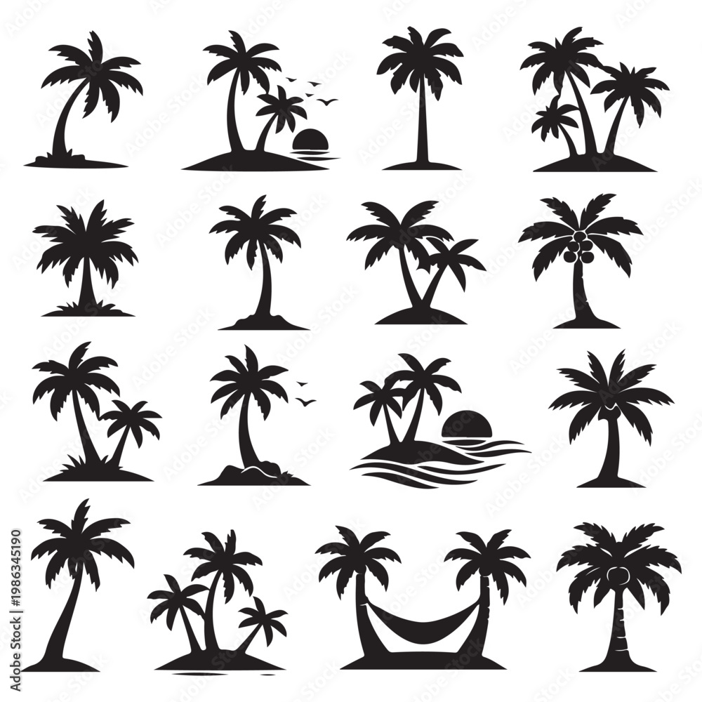 Fototapeta premium Tropical Palm Tree Icon Pack Collection