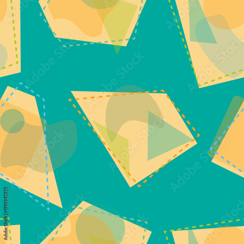 Seamless pattern with randomly located abstract structures on a green background. Vector illustration