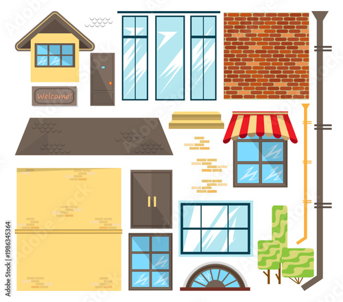 A set of elements to create a vector image of a house, cottage, building and other. Vector collection