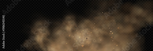 Brown dune explosion with yellow flying sand, dirt clusters, and textured wind effect.