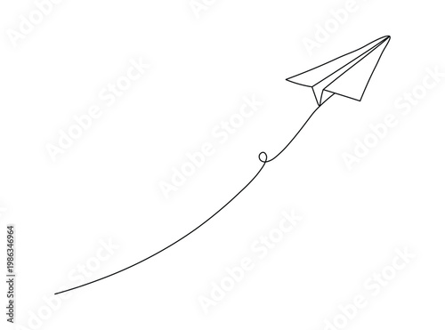 Paper airplane soaring on a graceful curved line vector graphic