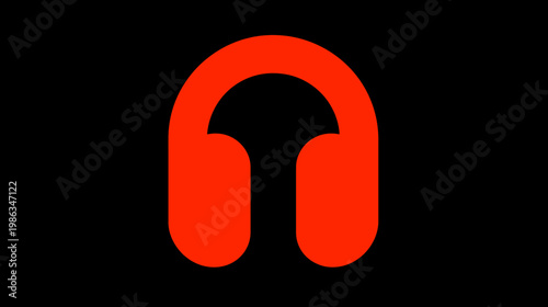 Vibrant orange headphones icon on a solid black background. Simple graphic design for audio, music, sound, podcast, and listening concepts.