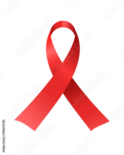 Minimal red awareness ribbon isolated on light background, universal support and solidarity symbol for health campaigns and social causes in simple vector style