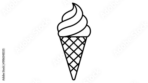 Minimalist Ice Cream Cone Editable Stroke Vector Icon. A clean black line illustration of a soft serve waffle cone on a white background, perfect for food menus, summer designs, and web graphics.