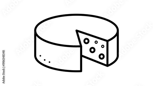 Minimalist Cheese Wheel Vector Icon with Editable Stroke, Hand-Drawn Outline Illustration of a Round Swiss Cheese Block with a Slice Missing, Clean Scalable Graphic for Food and Dairy Design Projects