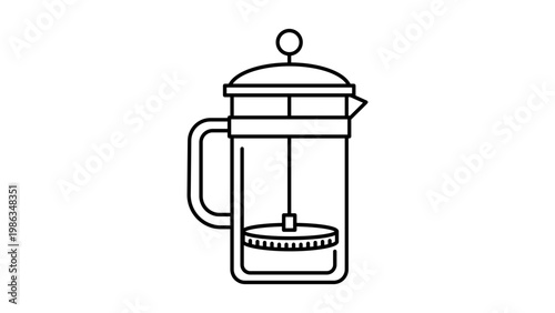 French Press Coffee Maker Editable Stroke Vector Icon. Minimalist black line illustration of a glass cafetiere for brewing fresh coffee or tea. Clean outline design isolated on white background.