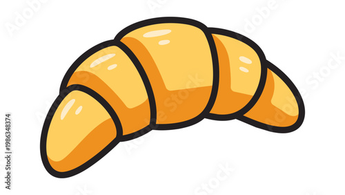 Modern flat vector icon of a golden-brown croissant isolated on a white background. Hand-drawn illustration representing a crescent-shaped flaky French pastry, ideal for bakery logos and menus.