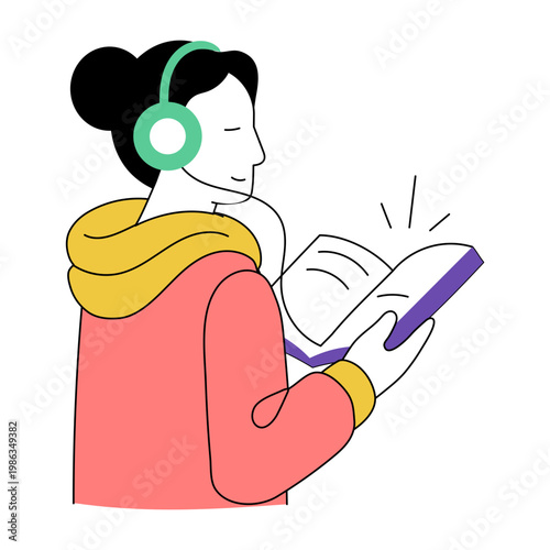 A flat style illustration depicting audio book