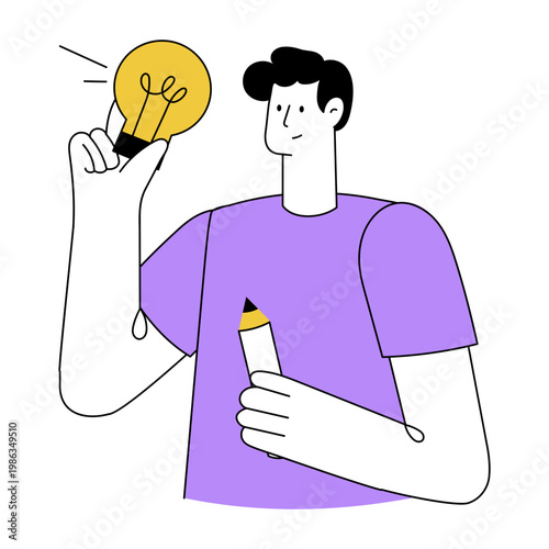 A flat style illustration depicting creative thinking
