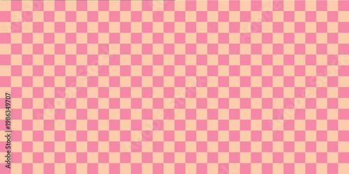 Seamless checkered pattern with pink and soft peach squares. Classic geometric background in a modern aesthetic style, perfect for textile design, digital scrapbooking, wallpapers, and social media ba