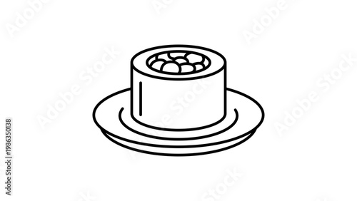 Minimalist Sushi Roll on a Plate Editable Stroke Vector Icon. Hand-Drawn Black Line Illustration of Japanese Gunkan Maki or Sushi Piece for Restaurant Menu Design, Food Apps, and Web Graphics.
