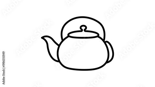 Minimalist Teapot Black Line Vector Icon on White Background, Rounded Ceramic Tea Pot with Lid and Handle, Editable Stroke Vector Illustration for Kitchenware, Tea Time, and Beverage Design.