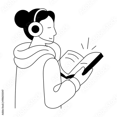 A flat style illustration depicting audio book