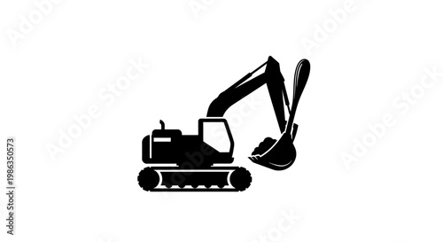 Black silhouette of an excavator machine.