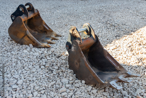 Excavator attachments: digging and planing  bucket,  forks
