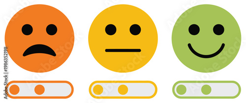 Smiley face icons showing feedback levels with ratings customer satisfaction scale from very bad to excellent colorful emojis for review survey and user experience design, rating system and feedback e