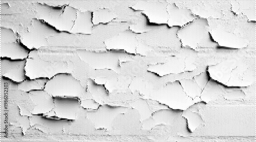 Abstract cracked texture halftone vector overlay background with retro dotted design elements