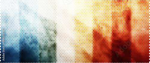 Abstract halftone background vector with dotted texture and overlay in warm and cool tones
