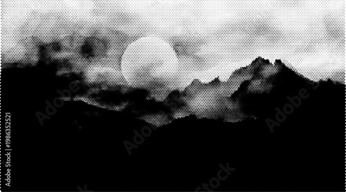 Abstract halftone mountain scene vector texture overlay background