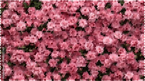 Abstract halftone pink flower petals background with retro futurism vector texture overlay