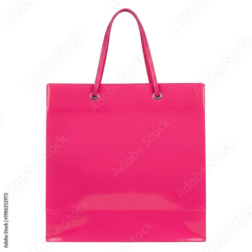 A vibrant hot pink glossy paper shopping bag with matching twisted rope handles for carrying items