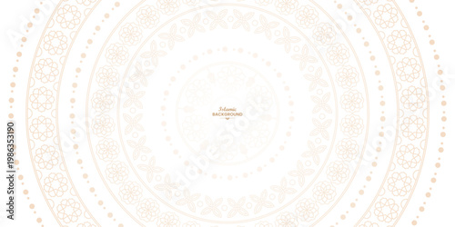 Luxury Arabic Ornament Geometric Circular Frame for Islamic Holy Day Eid al-Adha Backdrop with Soft Cream Colors and Spiritual Floral Motif